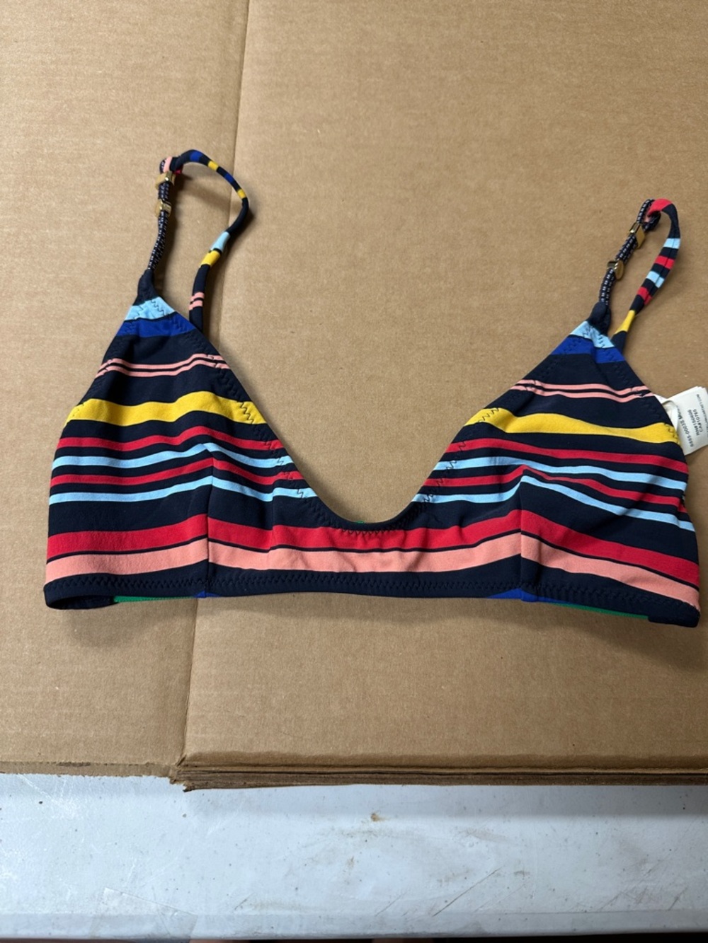 /#468, Size XS, Stella McCartney Navy Multicolor Striped Bikini Top